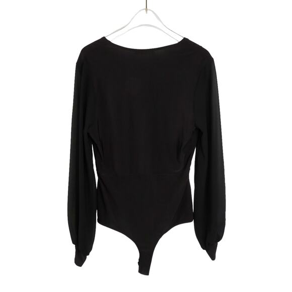Mikey & Joey Black Deep V-Neck Long Sleeve Body Suit Top Large - Picture 3 of 4